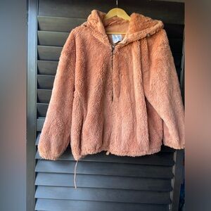 Angel Kiss Coral Hooded Teddy Bear Zip Jacket Size XL